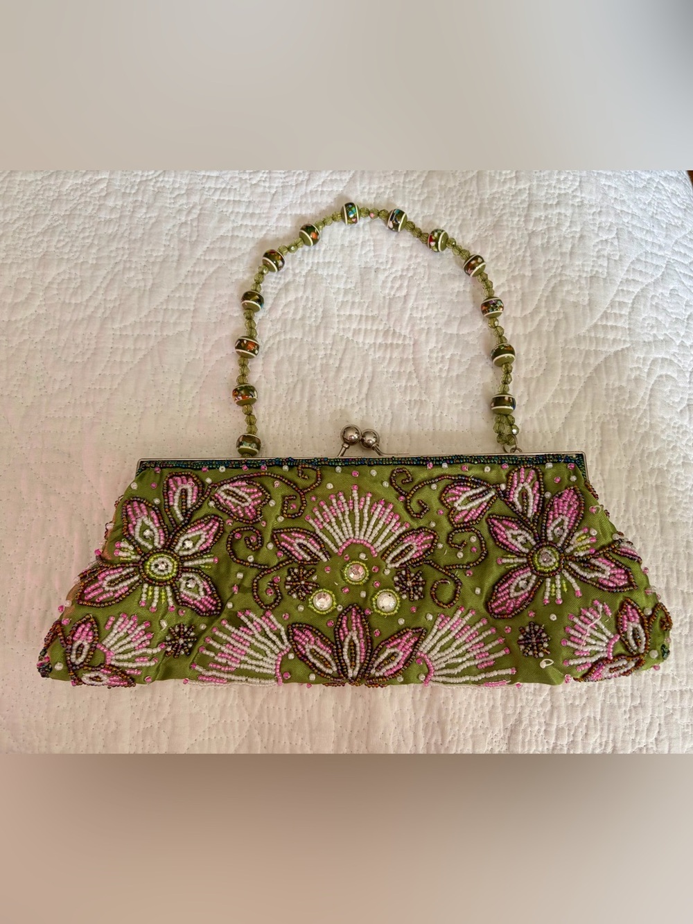 Vintage fashion express green pink beaded small clutch purse